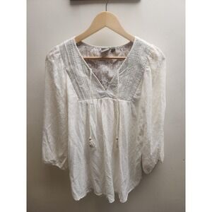 One September White‎ Embroidered Tassel Tunic Blouse Women's Size M